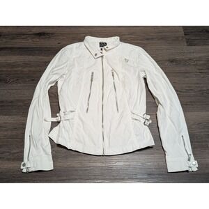 ARMANI EXCHANGE Womens White Motorcycle‎ Jacket Moto Biker Style Full Zip L G